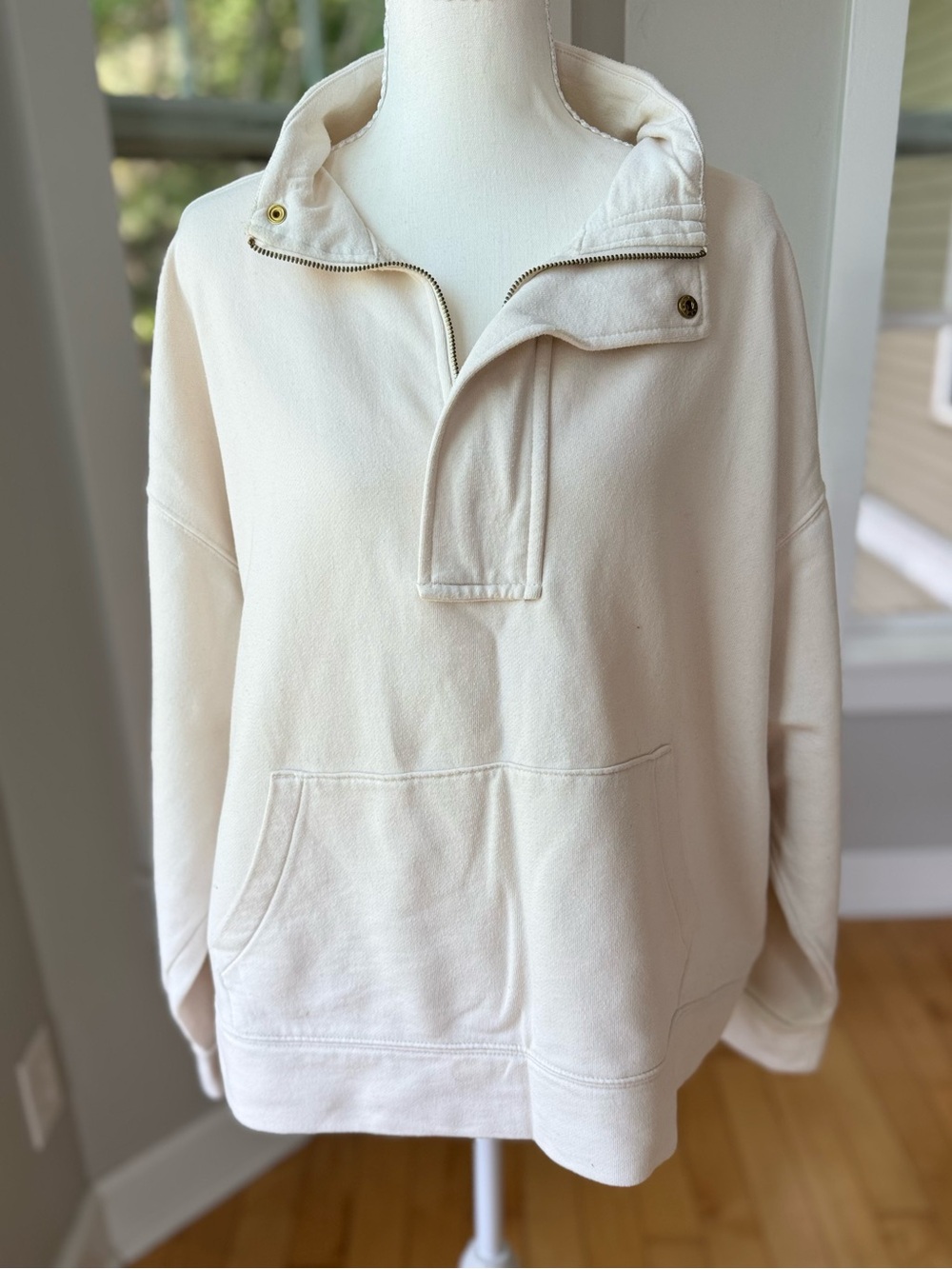 a new day Ivory Cream Quarter-Zip Pullover Sweatshirt Size XL